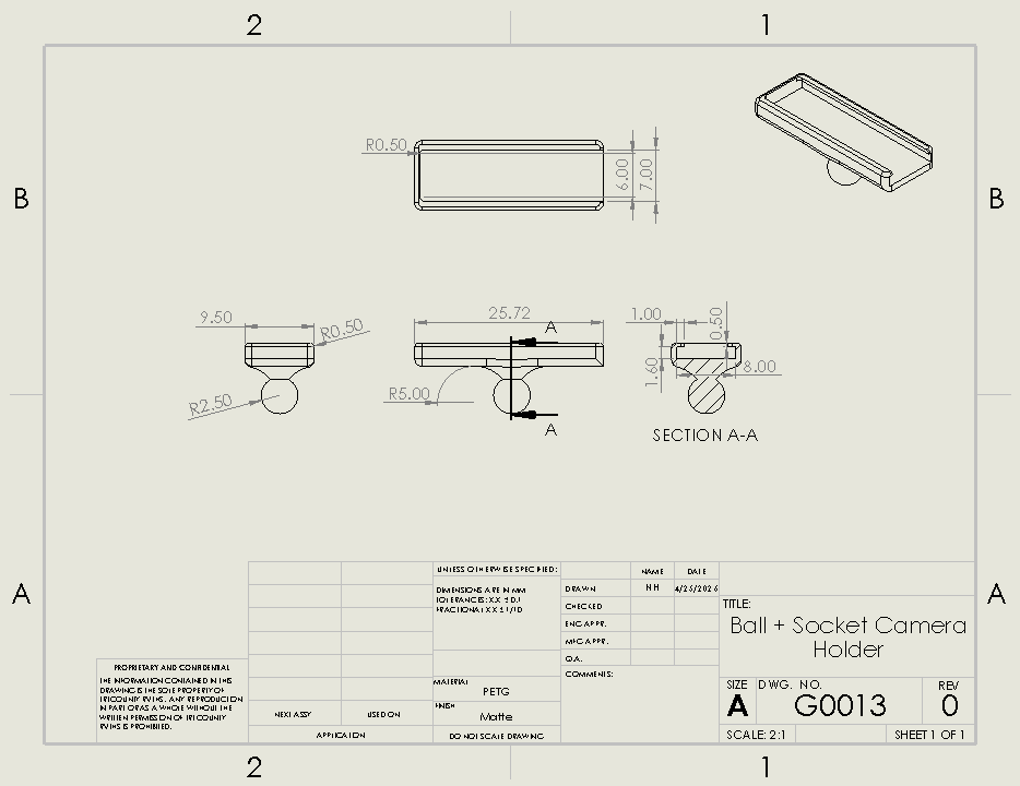Ball + socket camera holder drawing